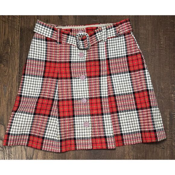 Red Plaid XS-S Mini Skirt Japan VTG Preppy Clueless Mean Girls Y2K 60s-70s - Picture 1 of 8
